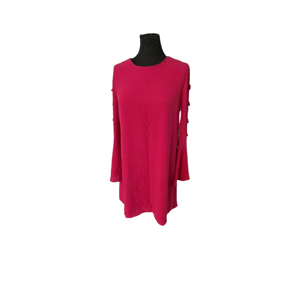 CeCe Dress Pink Size 6 Full Lining Back Zip Long Bow Flare Sleeve‎ New
